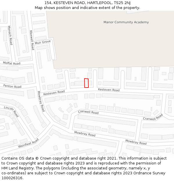 154, KESTEVEN ROAD, HARTLEPOOL, TS25 2NJ: Location map and indicative extent of plot