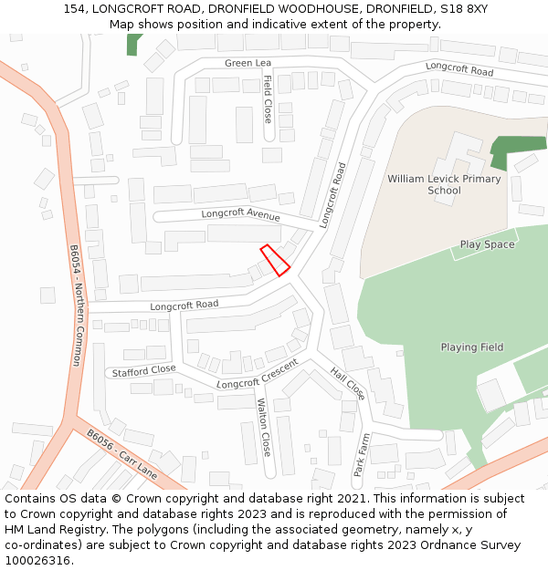 154, LONGCROFT ROAD, DRONFIELD WOODHOUSE, DRONFIELD, S18 8XY: Location map and indicative extent of plot