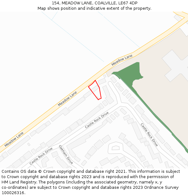 154, MEADOW LANE, COALVILLE, LE67 4DP: Location map and indicative extent of plot