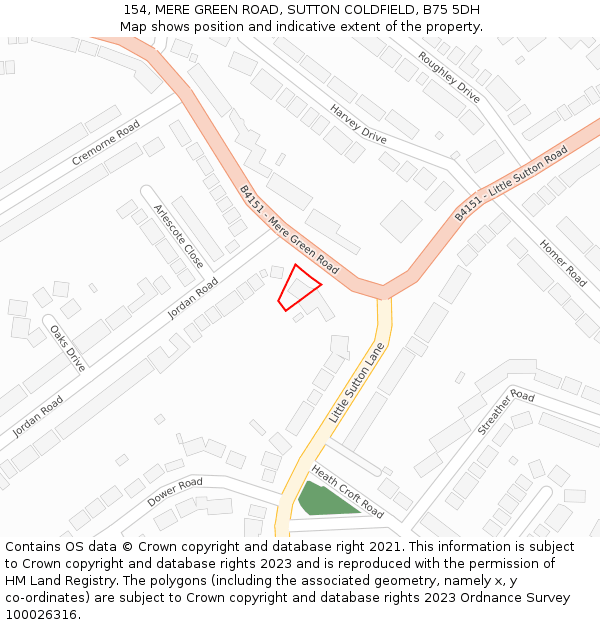 154, MERE GREEN ROAD, SUTTON COLDFIELD, B75 5DH: Location map and indicative extent of plot