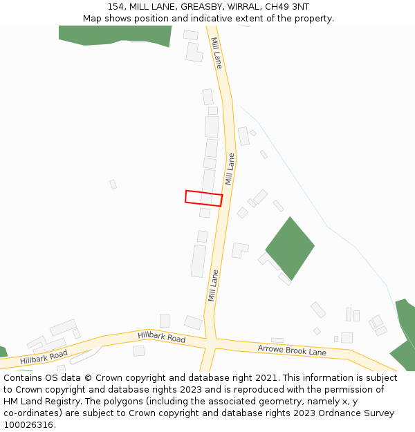 154, MILL LANE, GREASBY, WIRRAL, CH49 3NT: Location map and indicative extent of plot