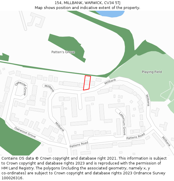 154, MILLBANK, WARWICK, CV34 5TJ: Location map and indicative extent of plot