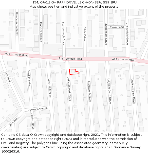 154, OAKLEIGH PARK DRIVE, LEIGH-ON-SEA, SS9 1RU: Location map and indicative extent of plot