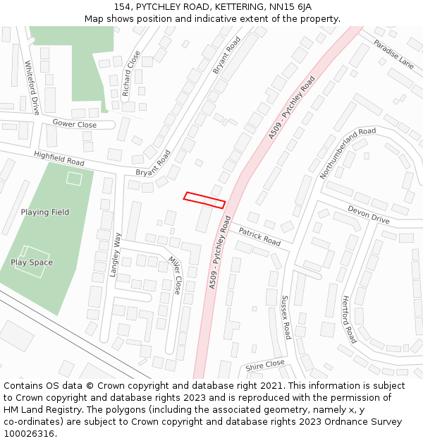 154, PYTCHLEY ROAD, KETTERING, NN15 6JA: Location map and indicative extent of plot