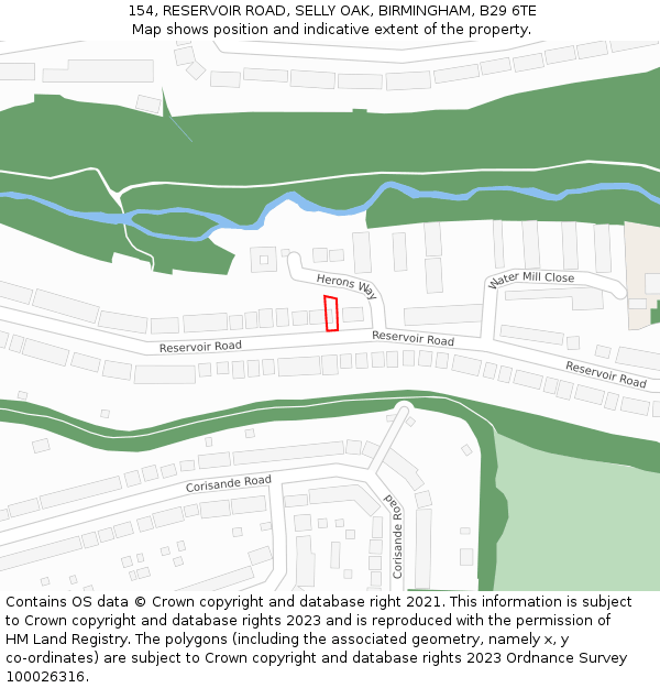 154, RESERVOIR ROAD, SELLY OAK, BIRMINGHAM, B29 6TE: Location map and indicative extent of plot