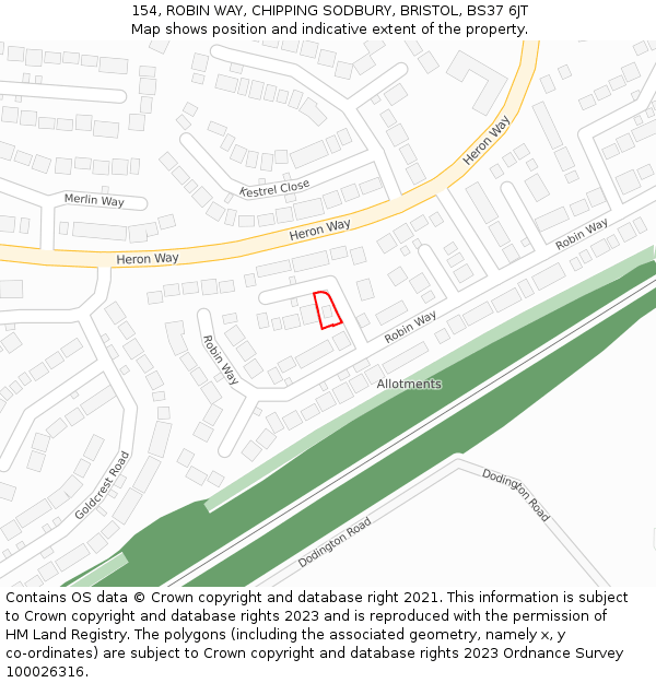 154, ROBIN WAY, CHIPPING SODBURY, BRISTOL, BS37 6JT: Location map and indicative extent of plot