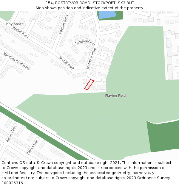 154, ROSTREVOR ROAD, STOCKPORT, SK3 8UT: Location map and indicative extent of plot