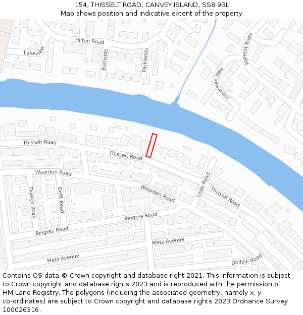 154, THISSELT ROAD, CANVEY ISLAND, SS8 9BL: Location map and indicative extent of plot