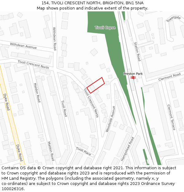 154, TIVOLI CRESCENT NORTH, BRIGHTON, BN1 5NA: Location map and indicative extent of plot