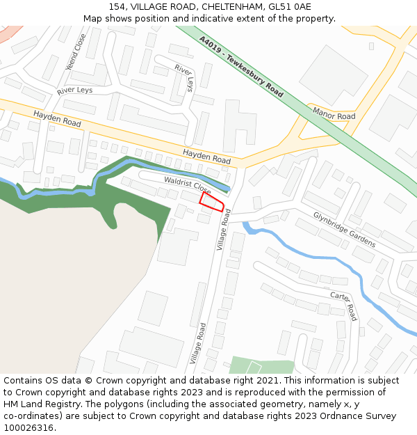 154, VILLAGE ROAD, CHELTENHAM, GL51 0AE: Location map and indicative extent of plot