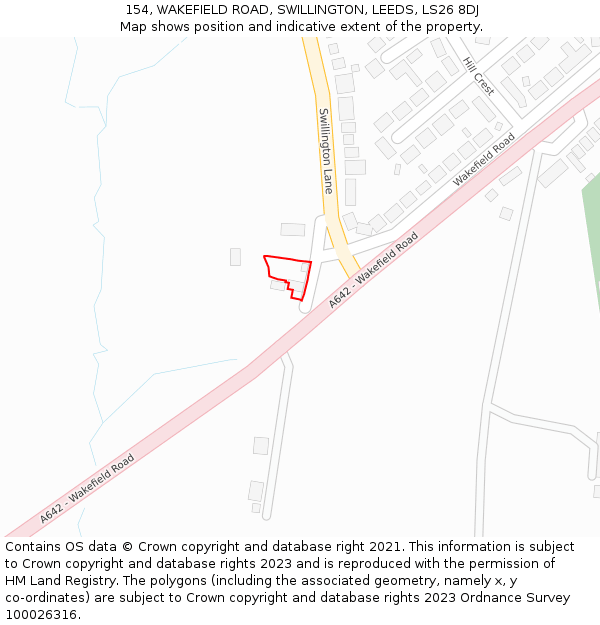 154, WAKEFIELD ROAD, SWILLINGTON, LEEDS, LS26 8DJ: Location map and indicative extent of plot