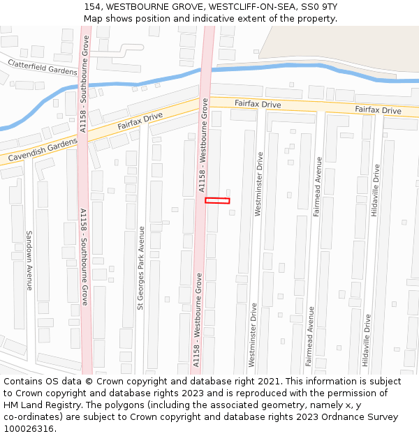 154, WESTBOURNE GROVE, WESTCLIFF-ON-SEA, SS0 9TY: Location map and indicative extent of plot