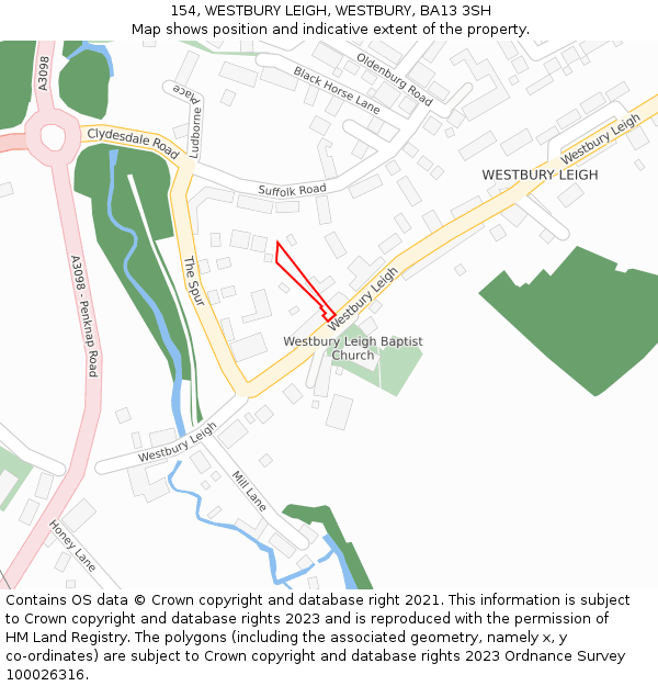 154, WESTBURY LEIGH, WESTBURY, BA13 3SH: Location map and indicative extent of plot