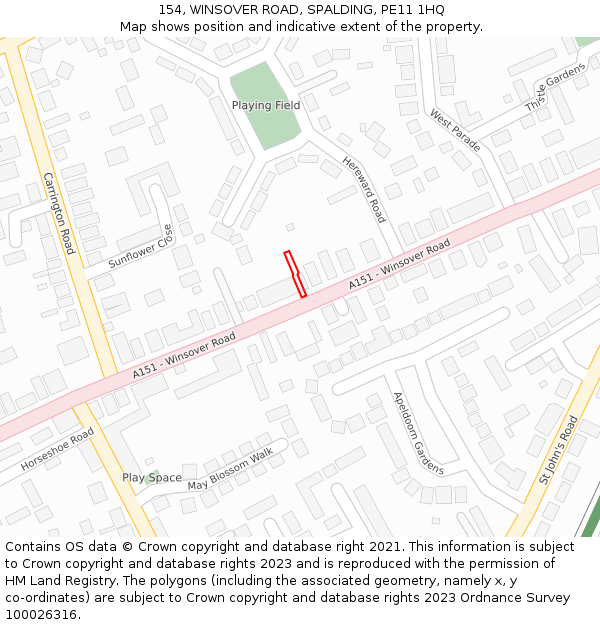 154, WINSOVER ROAD, SPALDING, PE11 1HQ: Location map and indicative extent of plot