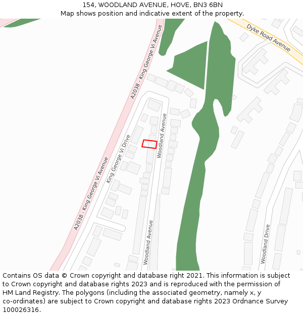 154, WOODLAND AVENUE, HOVE, BN3 6BN: Location map and indicative extent of plot