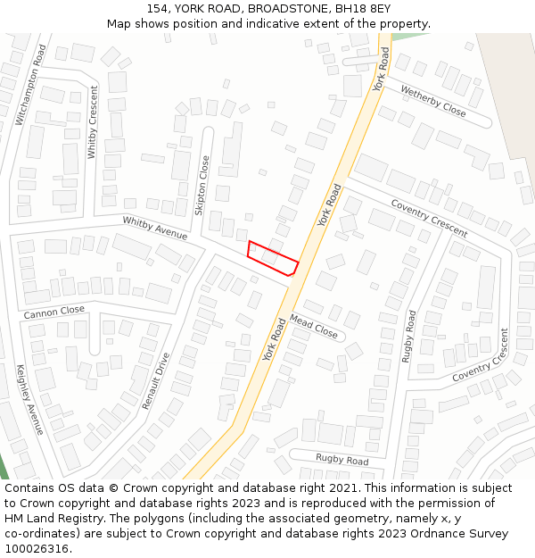 154, YORK ROAD, BROADSTONE, BH18 8EY: Location map and indicative extent of plot