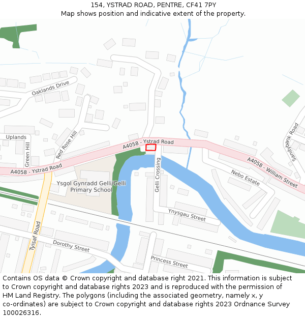 154, YSTRAD ROAD, PENTRE, CF41 7PY: Location map and indicative extent of plot