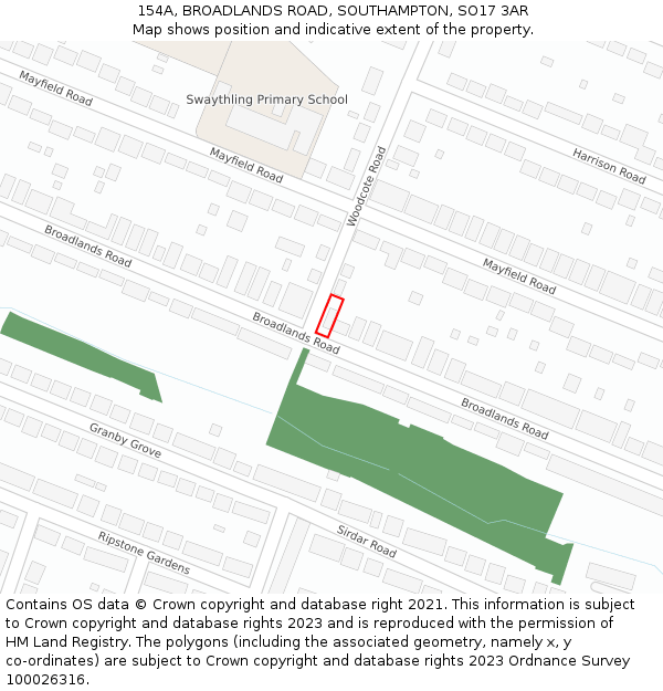 154A, BROADLANDS ROAD, SOUTHAMPTON, SO17 3AR: Location map and indicative extent of plot