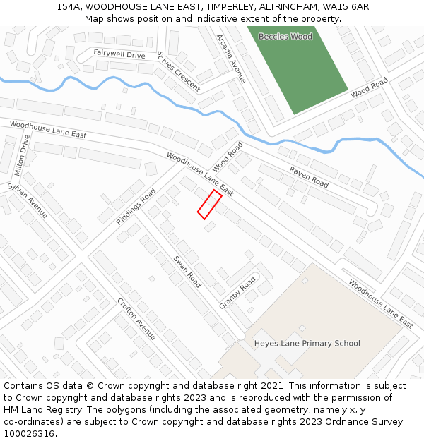 154A, WOODHOUSE LANE EAST, TIMPERLEY, ALTRINCHAM, WA15 6AR: Location map and indicative extent of plot