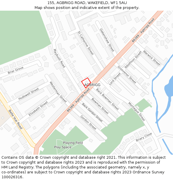 155, AGBRIGG ROAD, WAKEFIELD, WF1 5AU: Location map and indicative extent of plot