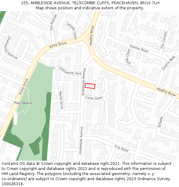 155, AMBLESIDE AVENUE, TELSCOMBE CLIFFS, PEACEHAVEN, BN10 7LH: Location map and indicative extent of plot