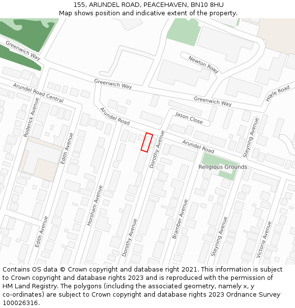 155, ARUNDEL ROAD, PEACEHAVEN, BN10 8HU: Location map and indicative extent of plot