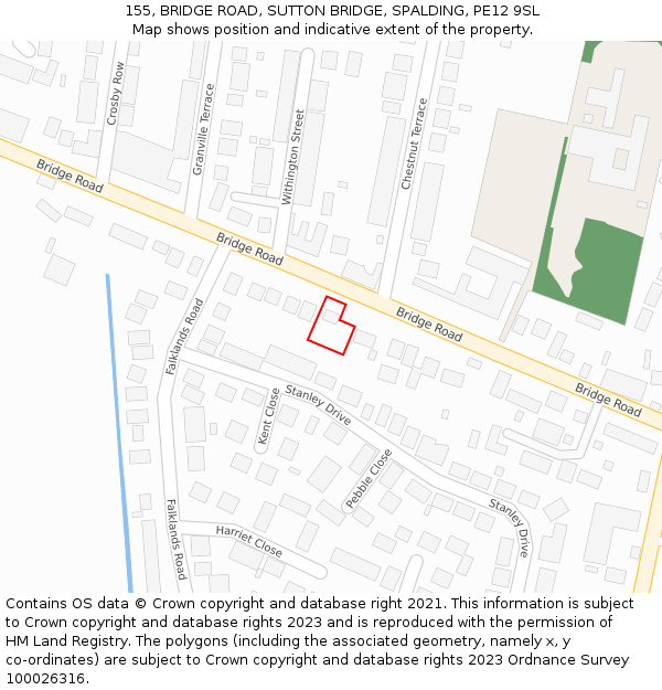 155, BRIDGE ROAD, SUTTON BRIDGE, SPALDING, PE12 9SL: Location map and indicative extent of plot