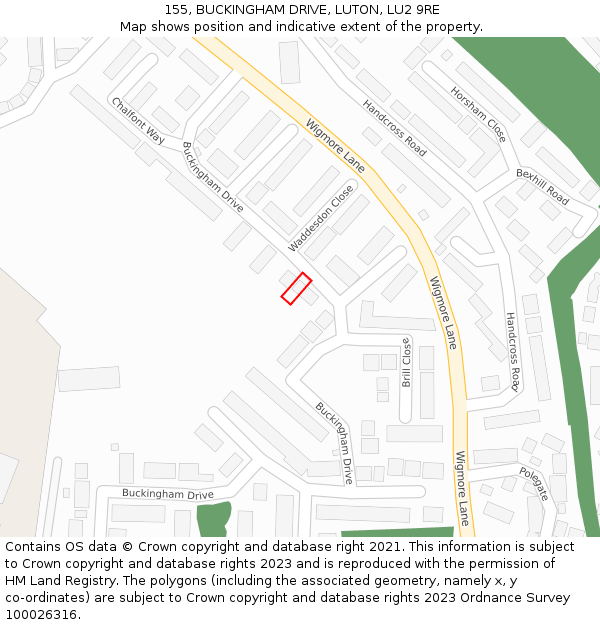 155, BUCKINGHAM DRIVE, LUTON, LU2 9RE: Location map and indicative extent of plot