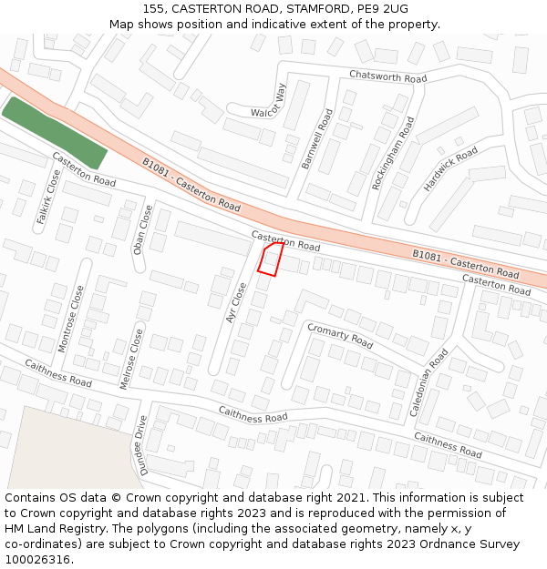 155, CASTERTON ROAD, STAMFORD, PE9 2UG: Location map and indicative extent of plot