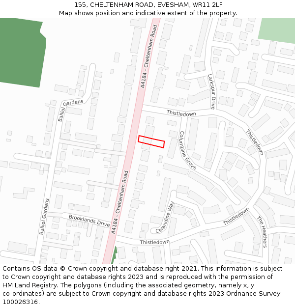 155, CHELTENHAM ROAD, EVESHAM, WR11 2LF: Location map and indicative extent of plot