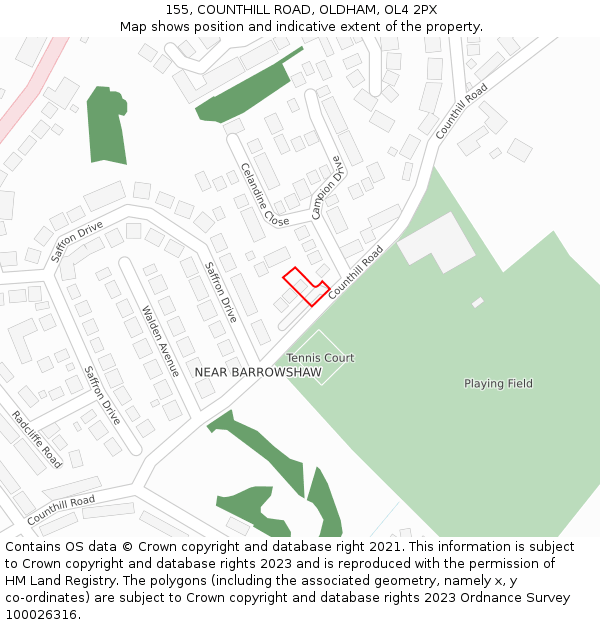 155, COUNTHILL ROAD, OLDHAM, OL4 2PX: Location map and indicative extent of plot