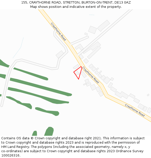 155, CRAYTHORNE ROAD, STRETTON, BURTON-ON-TRENT, DE13 0AZ: Location map and indicative extent of plot