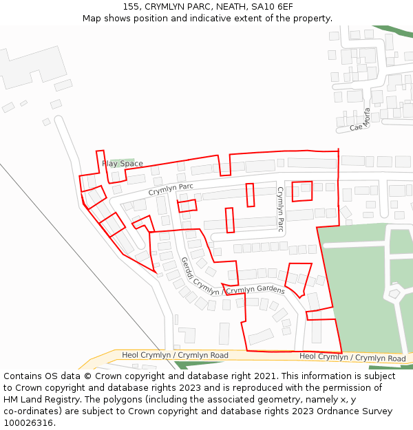155, CRYMLYN PARC, NEATH, SA10 6EF: Location map and indicative extent of plot