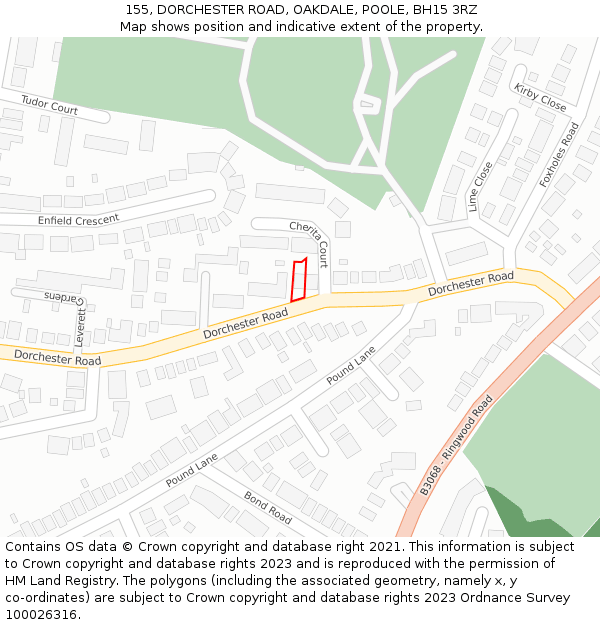 155, DORCHESTER ROAD, OAKDALE, POOLE, BH15 3RZ: Location map and indicative extent of plot