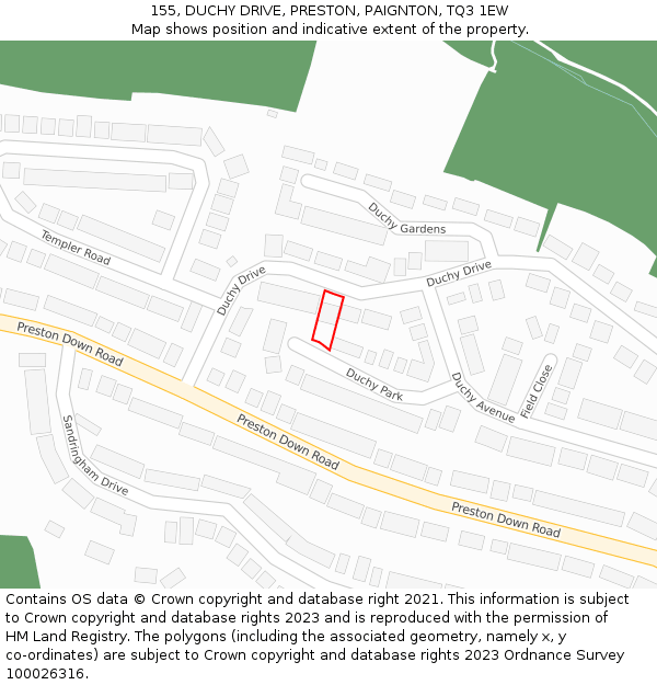 155, DUCHY DRIVE, PRESTON, PAIGNTON, TQ3 1EW: Location map and indicative extent of plot