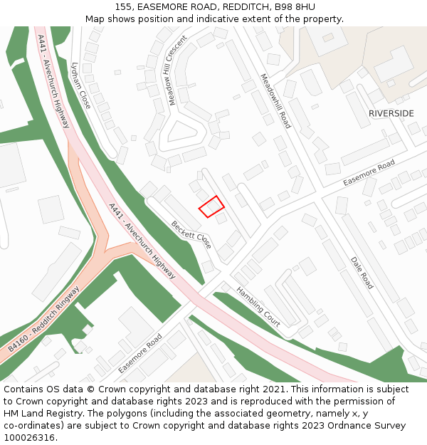 155, EASEMORE ROAD, REDDITCH, B98 8HU: Location map and indicative extent of plot