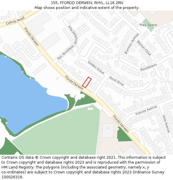 155, FFORDD DERWEN, RHYL, LL18 2RN: Location map and indicative extent of plot