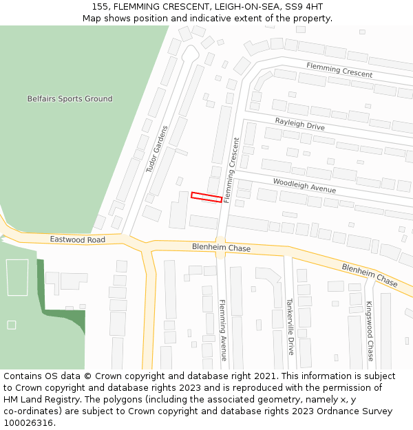 155, FLEMMING CRESCENT, LEIGH-ON-SEA, SS9 4HT: Location map and indicative extent of plot