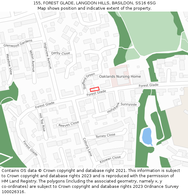 155, FOREST GLADE, LANGDON HILLS, BASILDON, SS16 6SG: Location map and indicative extent of plot