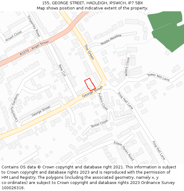 155, GEORGE STREET, HADLEIGH, IPSWICH, IP7 5BX: Location map and indicative extent of plot