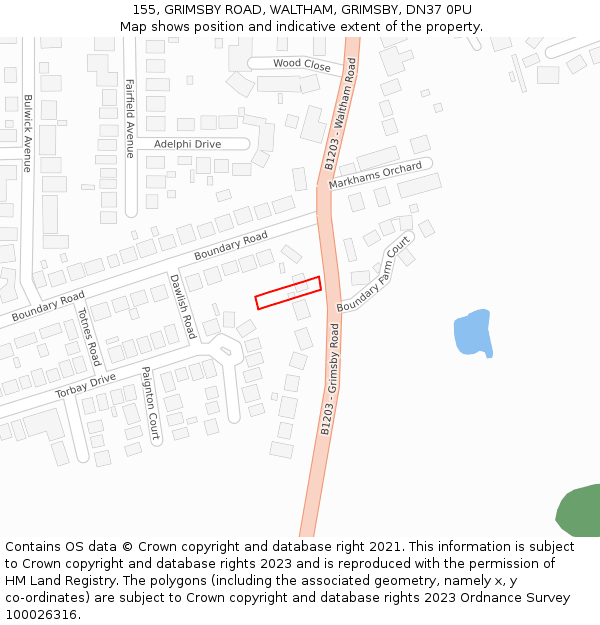 155, GRIMSBY ROAD, WALTHAM, GRIMSBY, DN37 0PU: Location map and indicative extent of plot