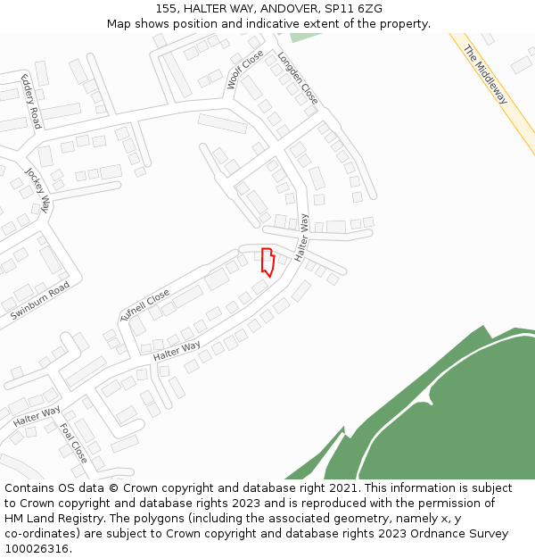 155, HALTER WAY, ANDOVER, SP11 6ZG: Location map and indicative extent of plot