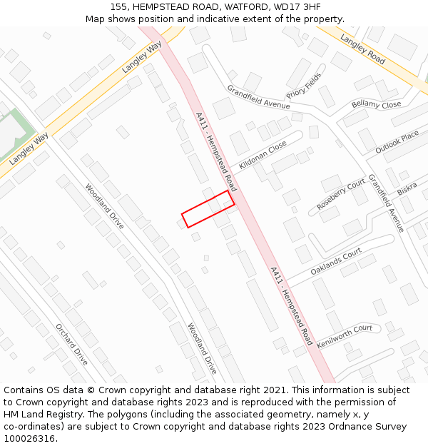 155, HEMPSTEAD ROAD, WATFORD, WD17 3HF: Location map and indicative extent of plot