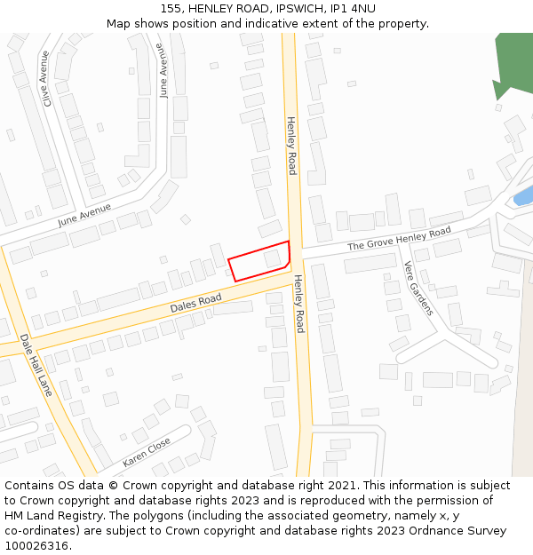 155, HENLEY ROAD, IPSWICH, IP1 4NU: Location map and indicative extent of plot