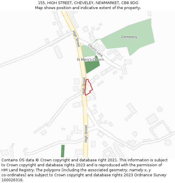 155, HIGH STREET, CHEVELEY, NEWMARKET, CB8 9DG: Location map and indicative extent of plot