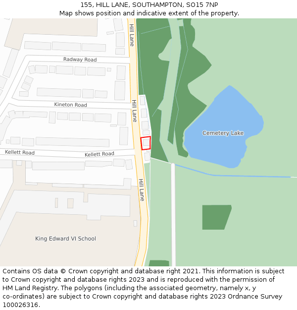 155, HILL LANE, SOUTHAMPTON, SO15 7NP: Location map and indicative extent of plot