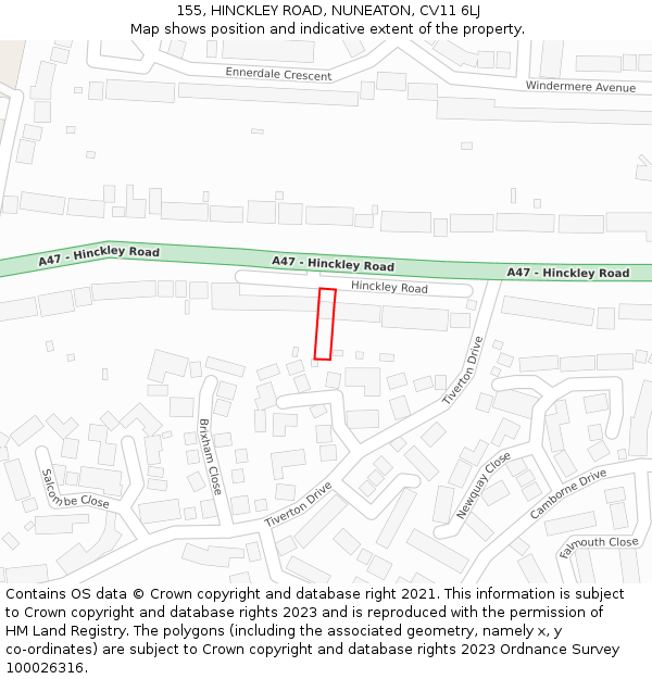 155, HINCKLEY ROAD, NUNEATON, CV11 6LJ: Location map and indicative extent of plot