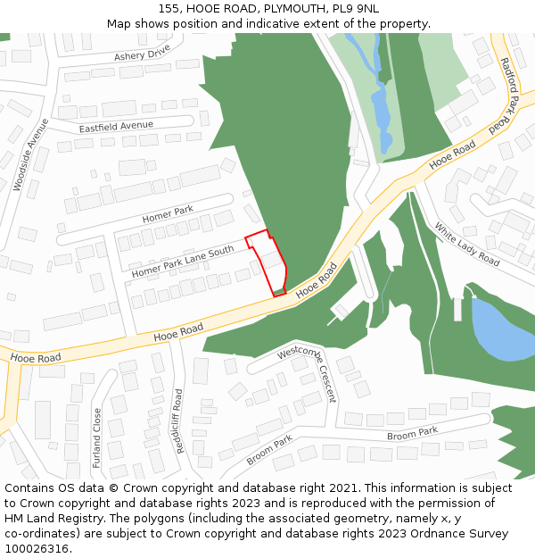 155, HOOE ROAD, PLYMOUTH, PL9 9NL: Location map and indicative extent of plot