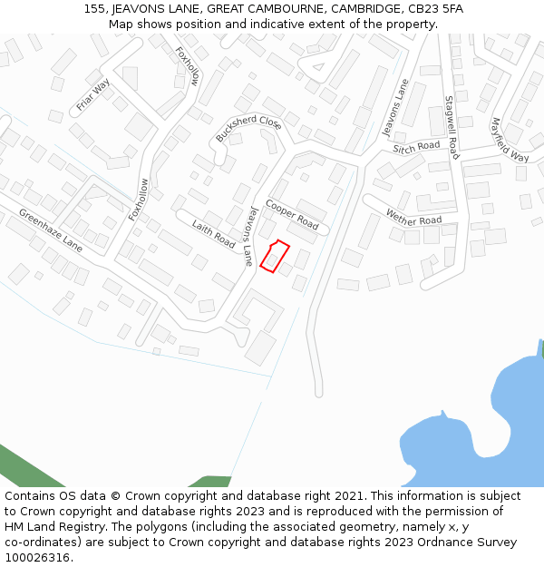 155, JEAVONS LANE, GREAT CAMBOURNE, CAMBRIDGE, CB23 5FA: Location map and indicative extent of plot