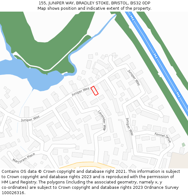 155, JUNIPER WAY, BRADLEY STOKE, BRISTOL, BS32 0DP: Location map and indicative extent of plot